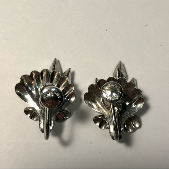 Vintage Star Art Sterling Silver Blue Floral Rhinestone ScrewBack Clip Earrings - Picture 4 of 7